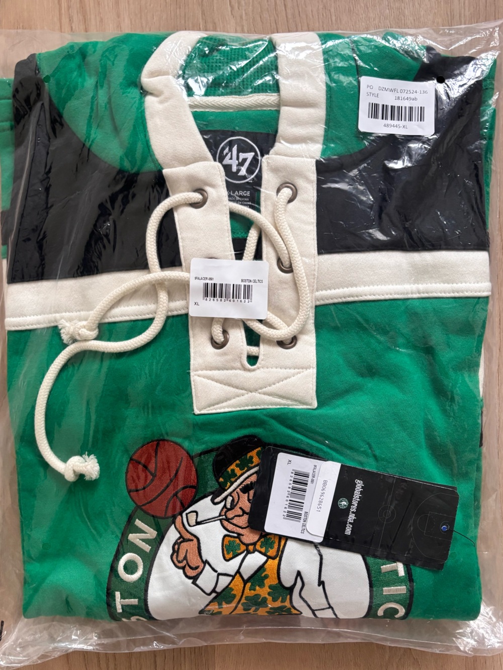 '47 Brand Boston Celtics NBA Logo Lacer Pullover Hoodie NWT Hockey Mens XL